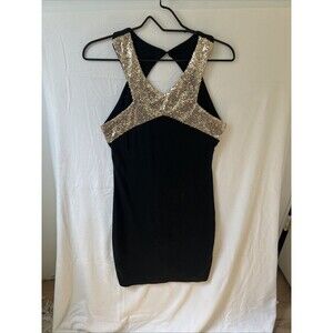 Black and Gold Sequin Bodycon Dress by Amstt Size Large